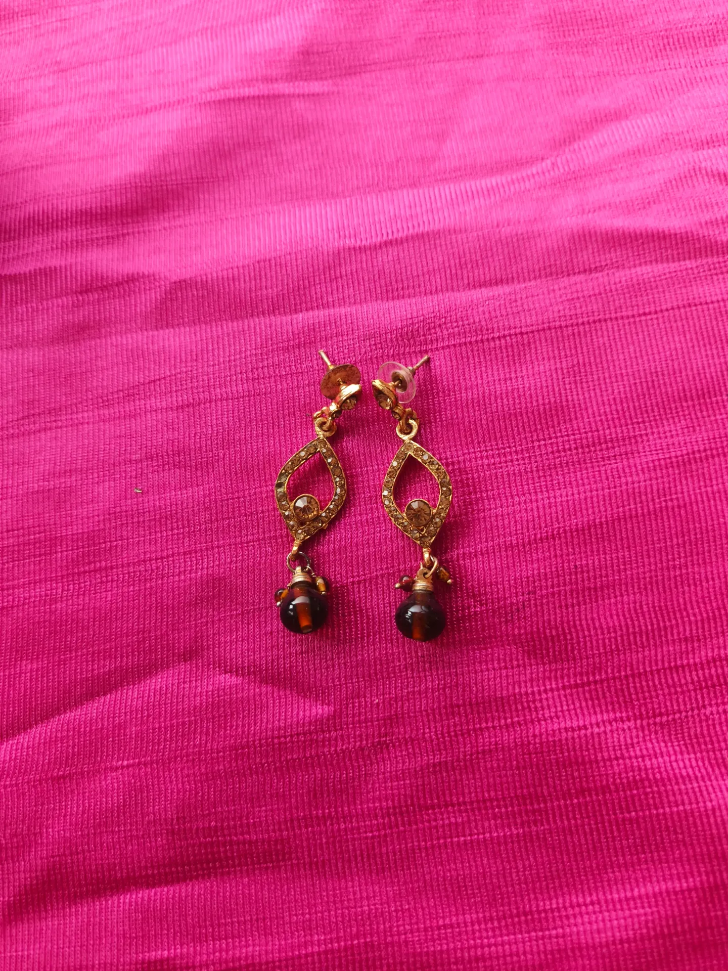 Amber Glow Teardrop Danglers Earrings