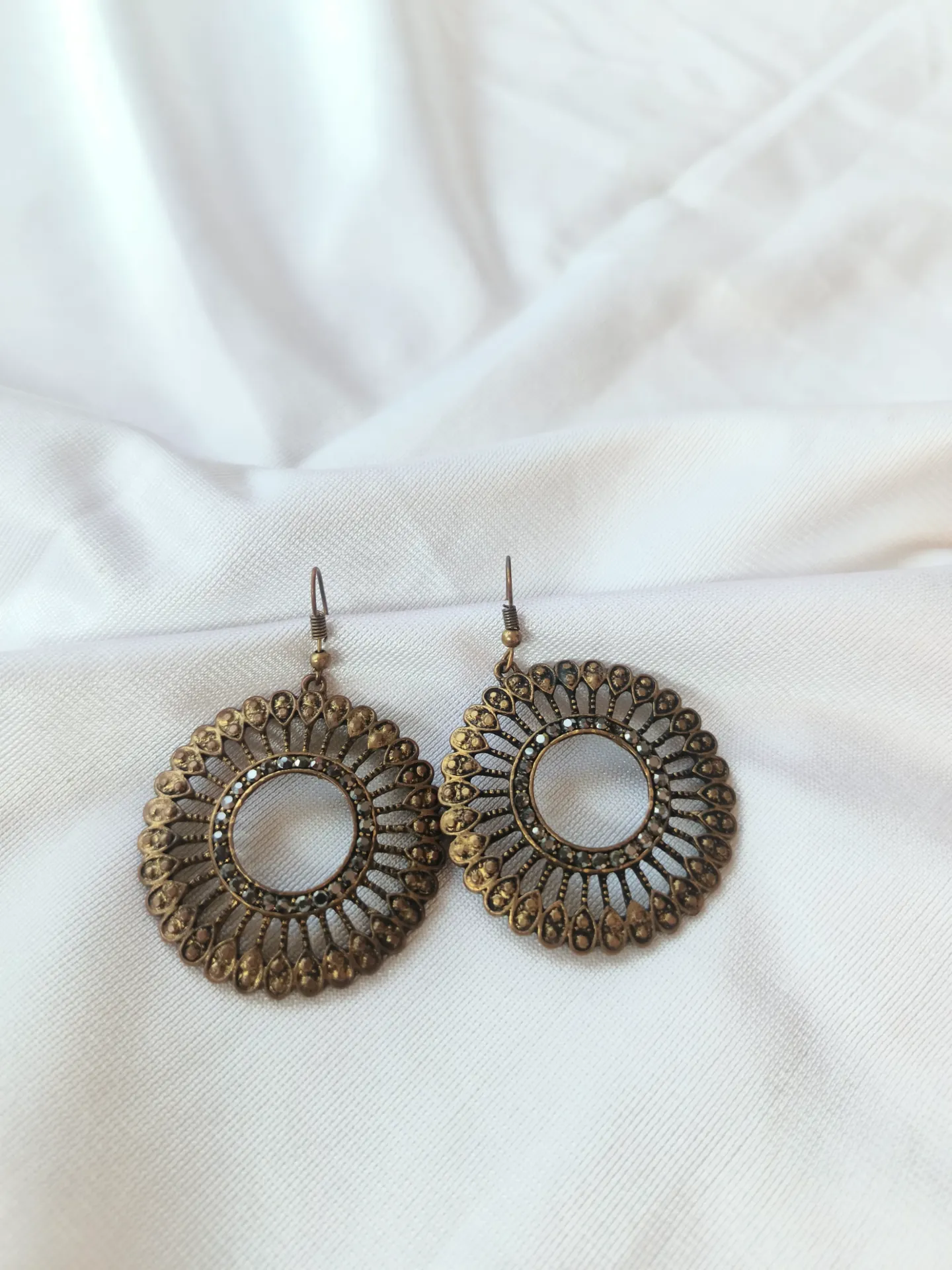 Oxidized Wheel Drop Earrings