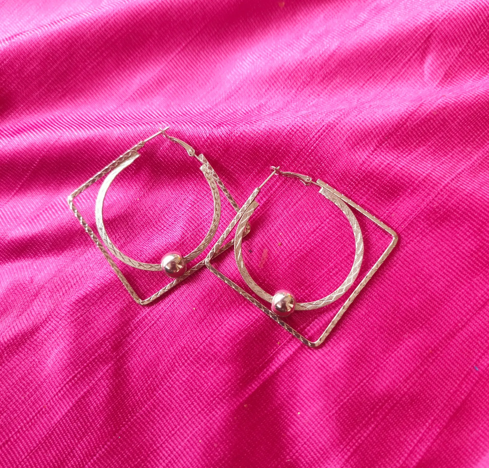 Geometric Silver Square Hoops